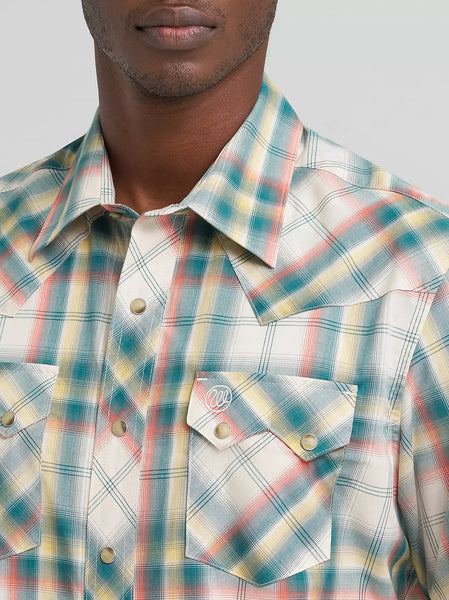 Men's Wrangler Retro Short Sleeve Sawtooth Pocket Western Snap Shirt-Grass