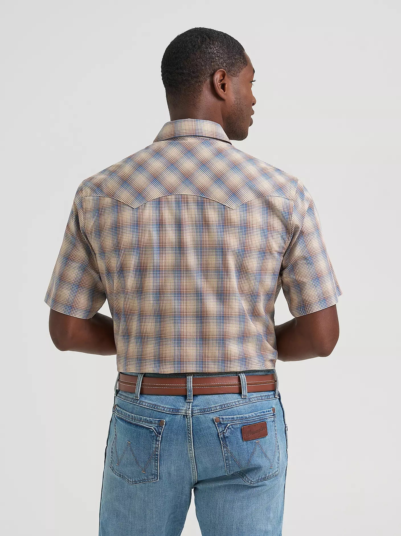 Men's Wrangler Retro Short Sleeve Sawtooth Pocket Western Snap Shirt-Dust Bowl