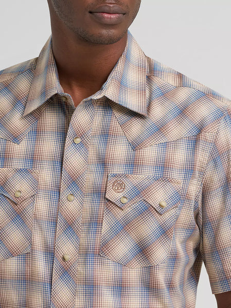 Men's Wrangler Retro Short Sleeve Sawtooth Pocket Western Snap Shirt-Dust Bowl
