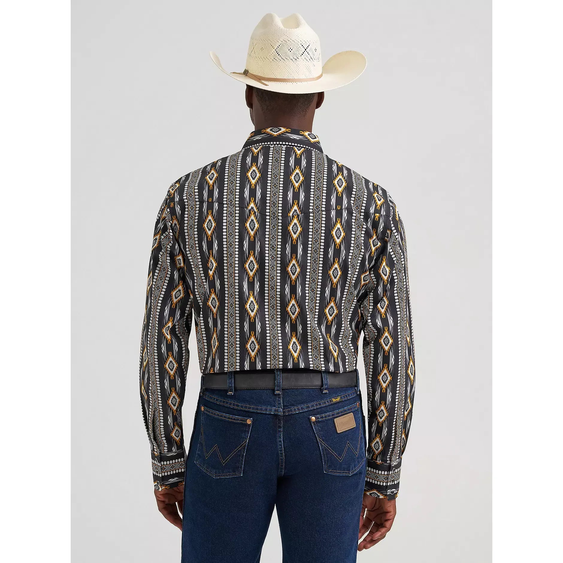 Men's Wrangler Checotah® Long Sleeve Western Snap Printed Shirt-Crow Black