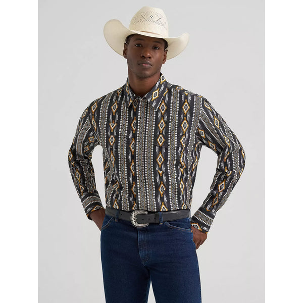Men's Wrangler Checotah® Long Sleeve Western Snap Printed Shirt-Crow Black