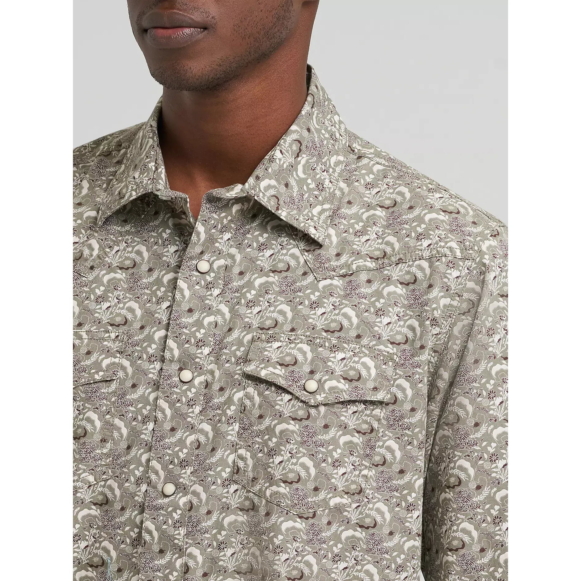Men's Wrangler Retro Premium Long Sleeve Western Snap Printed Shirt-Taupe Feather