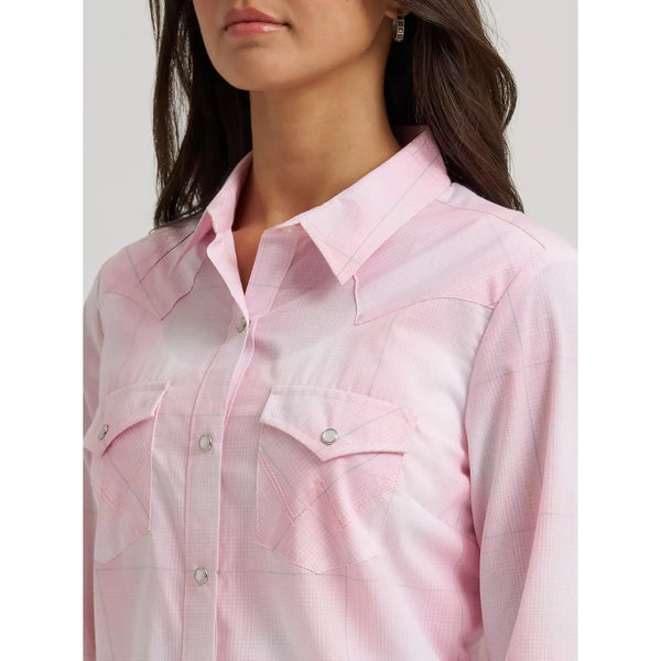 Women's Wrangler Essential Long Sleeve Plaid Western Snap Top-Baby Pink