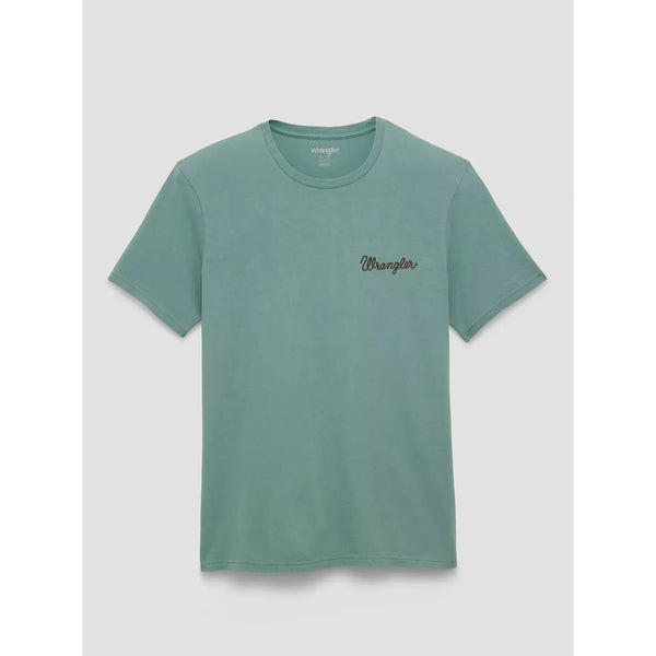 Men's Wrangler Kneeling Cowboy Back Graphic T-Shirt-Oil Blue