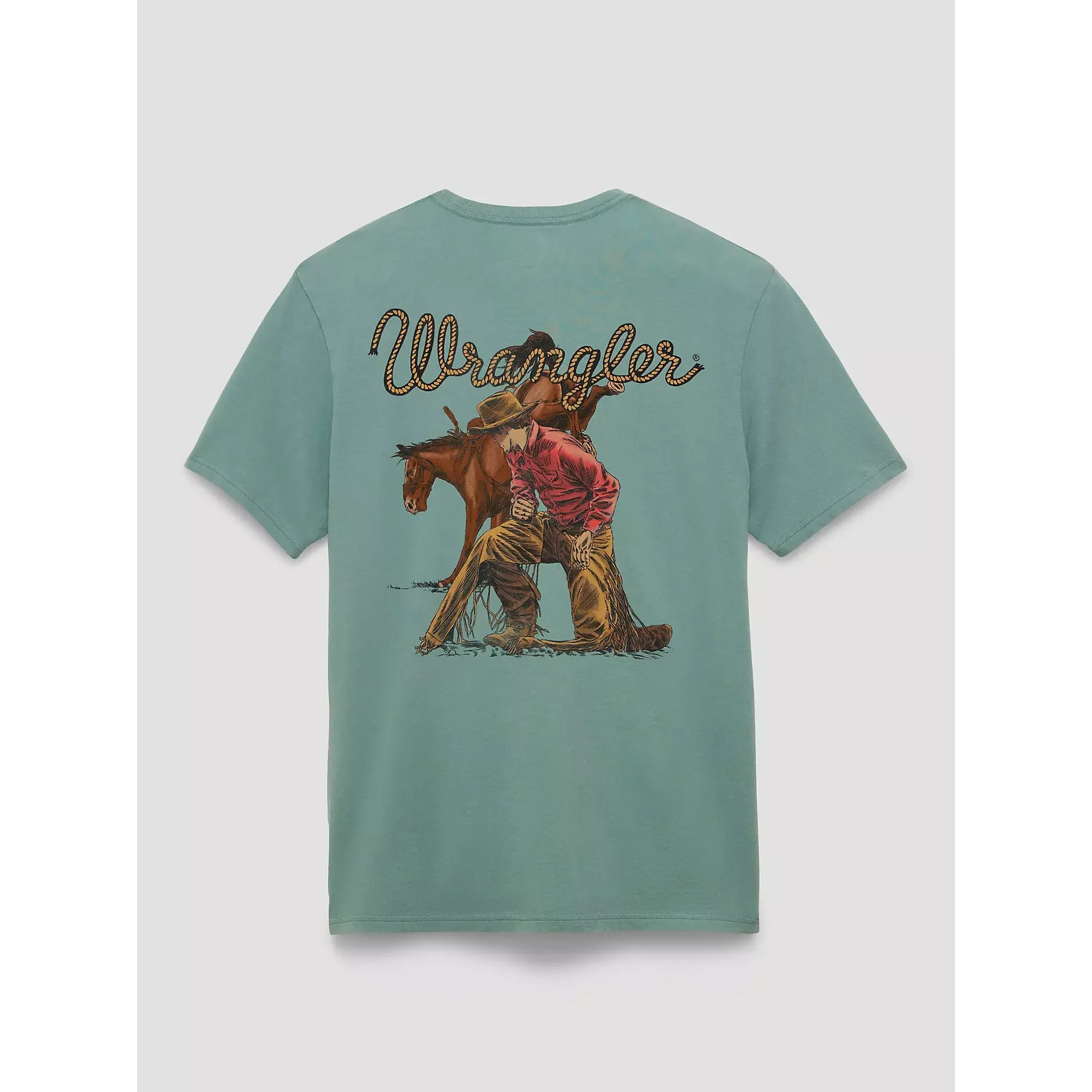 Men's Wrangler Kneeling Cowboy Back Graphic T-Shirt-Oil Blue