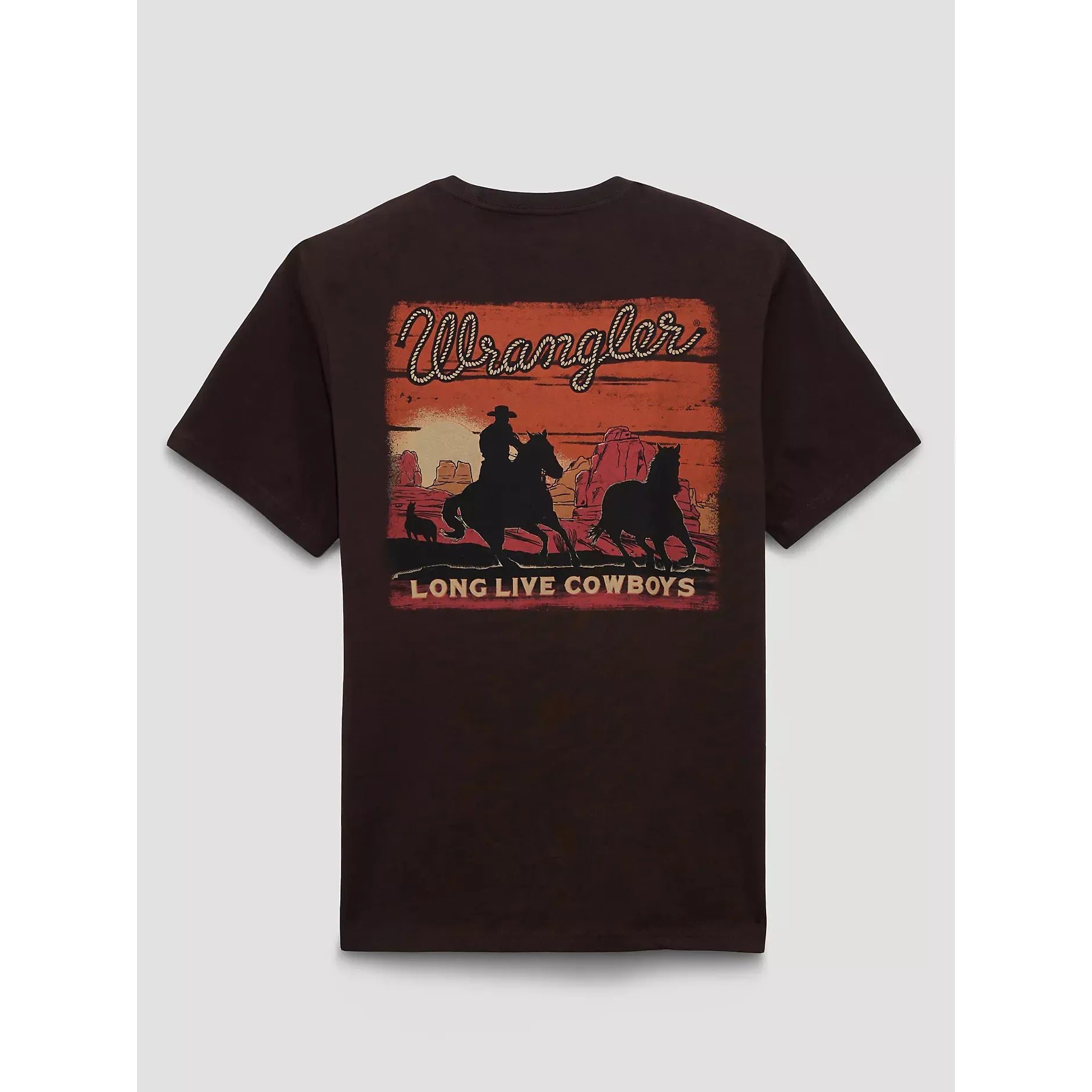 Men's Wrangler Cowboy At Sunset Graphic T-Shirt-Mole Brown - CWesternwear