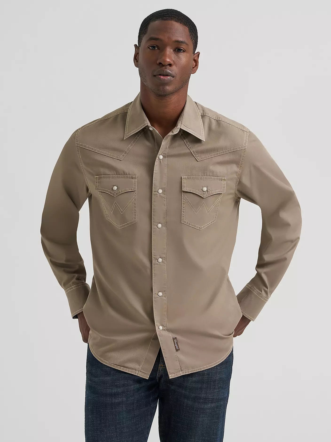 Men's Wrangler Retro® Premium Long Sleeve Western Snap Solid Shirt-Tan - CWesternwear