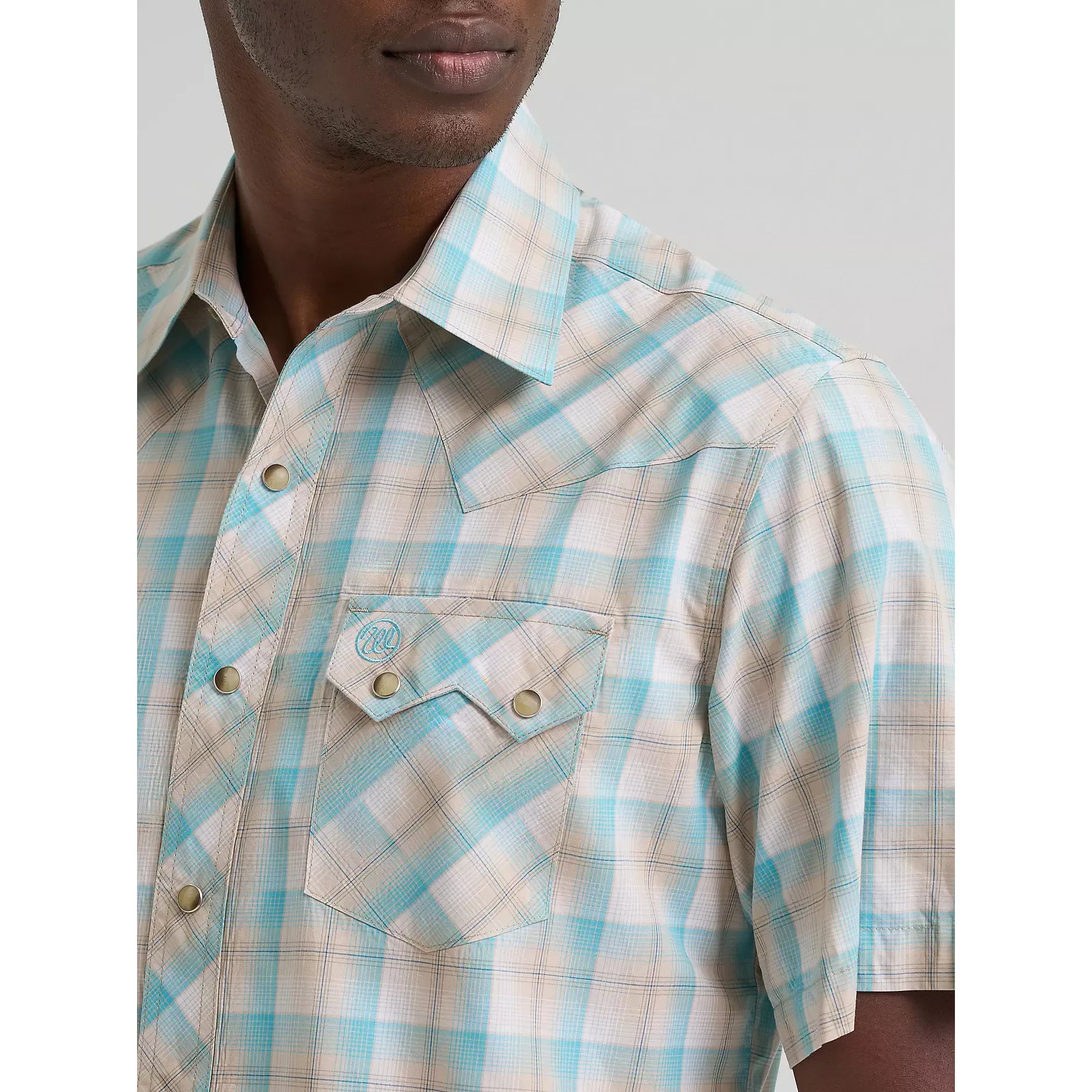 Men's Wrangler Retro Short Sleeve Sawtooth Pocket Western Snap Shirt-Tan Light - CWesternwear
