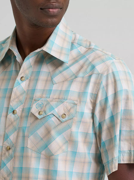 Men's Wrangler Retro Short Sleeve Sawtooth Pocket Western Snap Shirt-Tan Light - CWesternwear