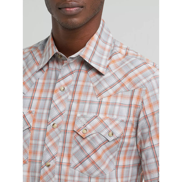 Men's Wrangler Retro Short Sleeve Sawtooth Pocket Western Snap Shirt-Gray Lights