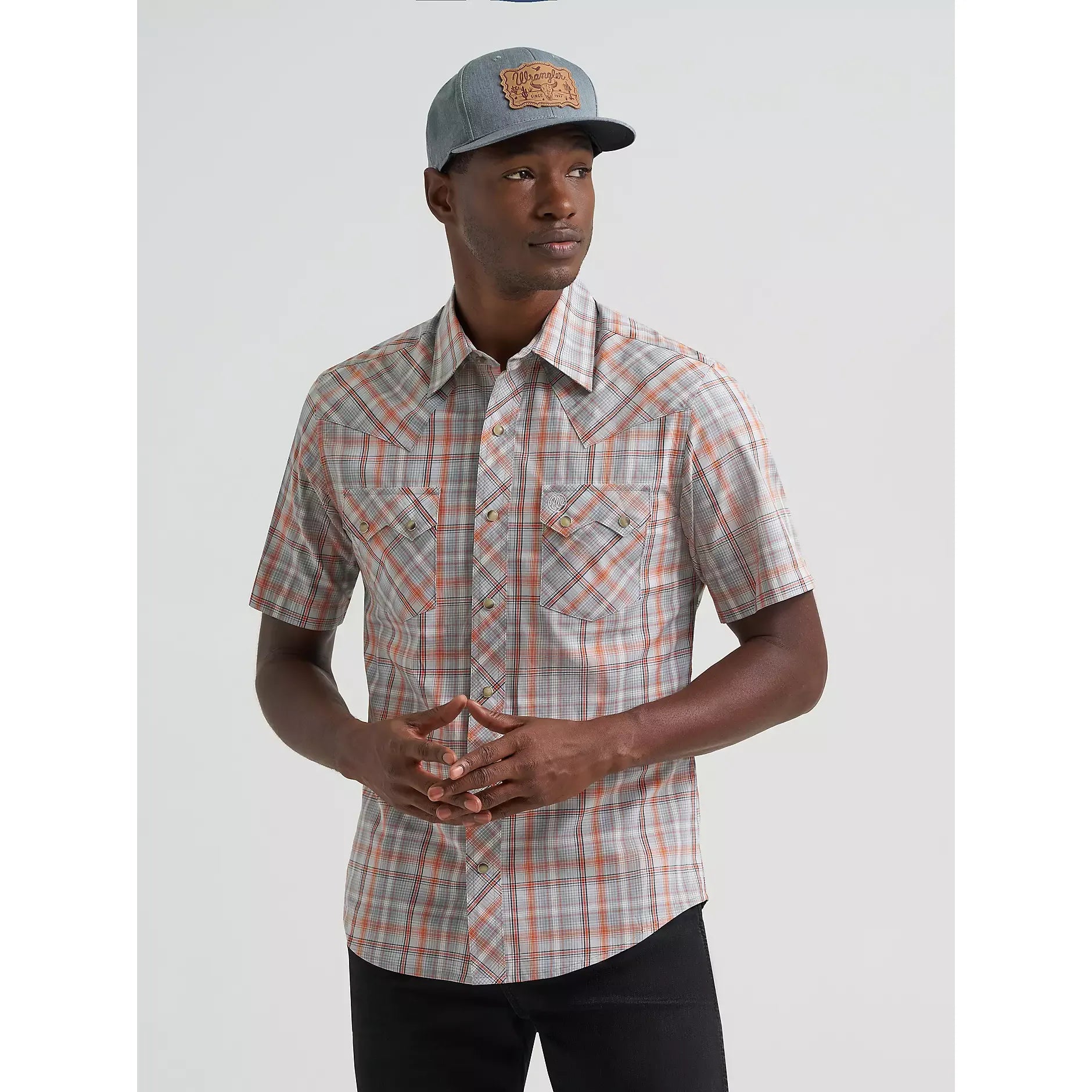 Men's Wrangler Retro Short Sleeve Sawtooth Pocket Western Snap Shirt-Gray Lights