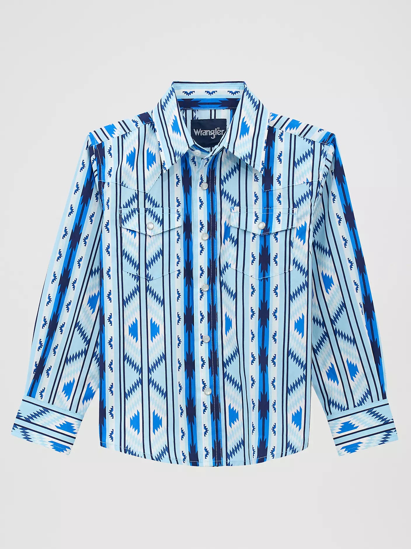 Boy's Wrangler Checotah® Long Sleeve Western Snap Printed Shirt-Icy - CWesternwear