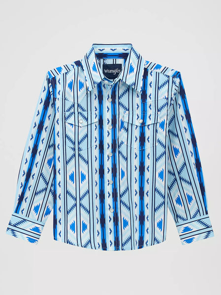 Boy's Wrangler Checotah® Long Sleeve Western Snap Printed Shirt-Icy