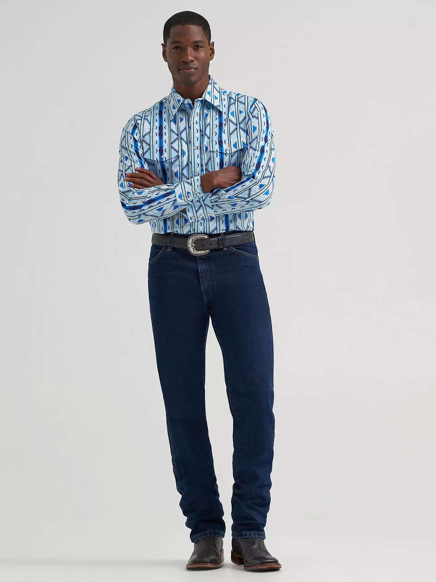 Men's Wrangler Checotah® Long Sleeve Western Snap Printed Shirt-Icy - CWesternwear