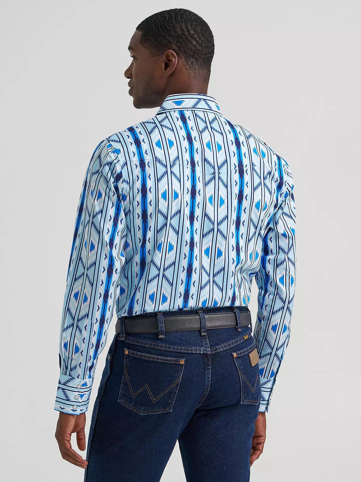 Men's Wrangler Checotah® Long Sleeve Western Snap Printed Shirt-Icy - CWesternwear