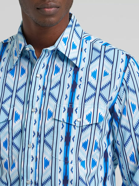 Men's Wrangler Checotah® Long Sleeve Western Snap Printed Shirt-Icy - CWesternwear