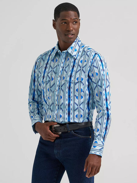 Men's Wrangler Checotah® Long Sleeve Western Snap Printed Shirt-Icy