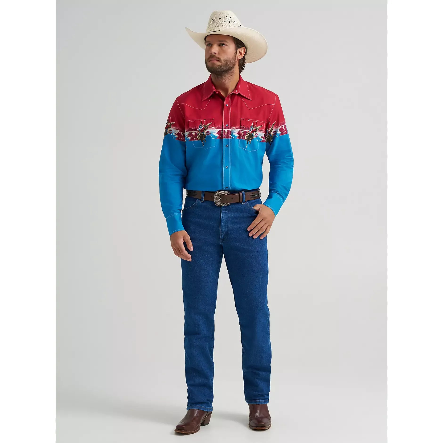 Men's Wrangler Checotah® Long Sleeve Western Snap Horizontal Print Shirt-Dip Dye - CWesternwear