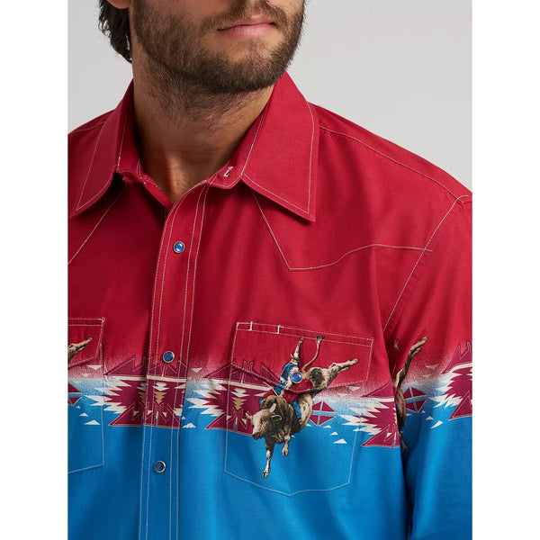 Men's Wrangler Checotah® Long Sleeve Western Snap Horizontal Print Shirt-Dip Dye