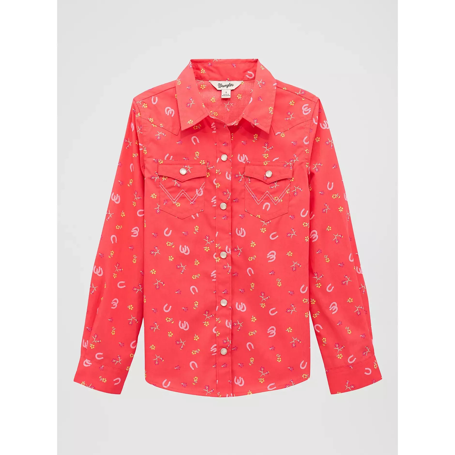 Wrangler Girl's Floral Western Snap Shirt-Pink - CWesternwear