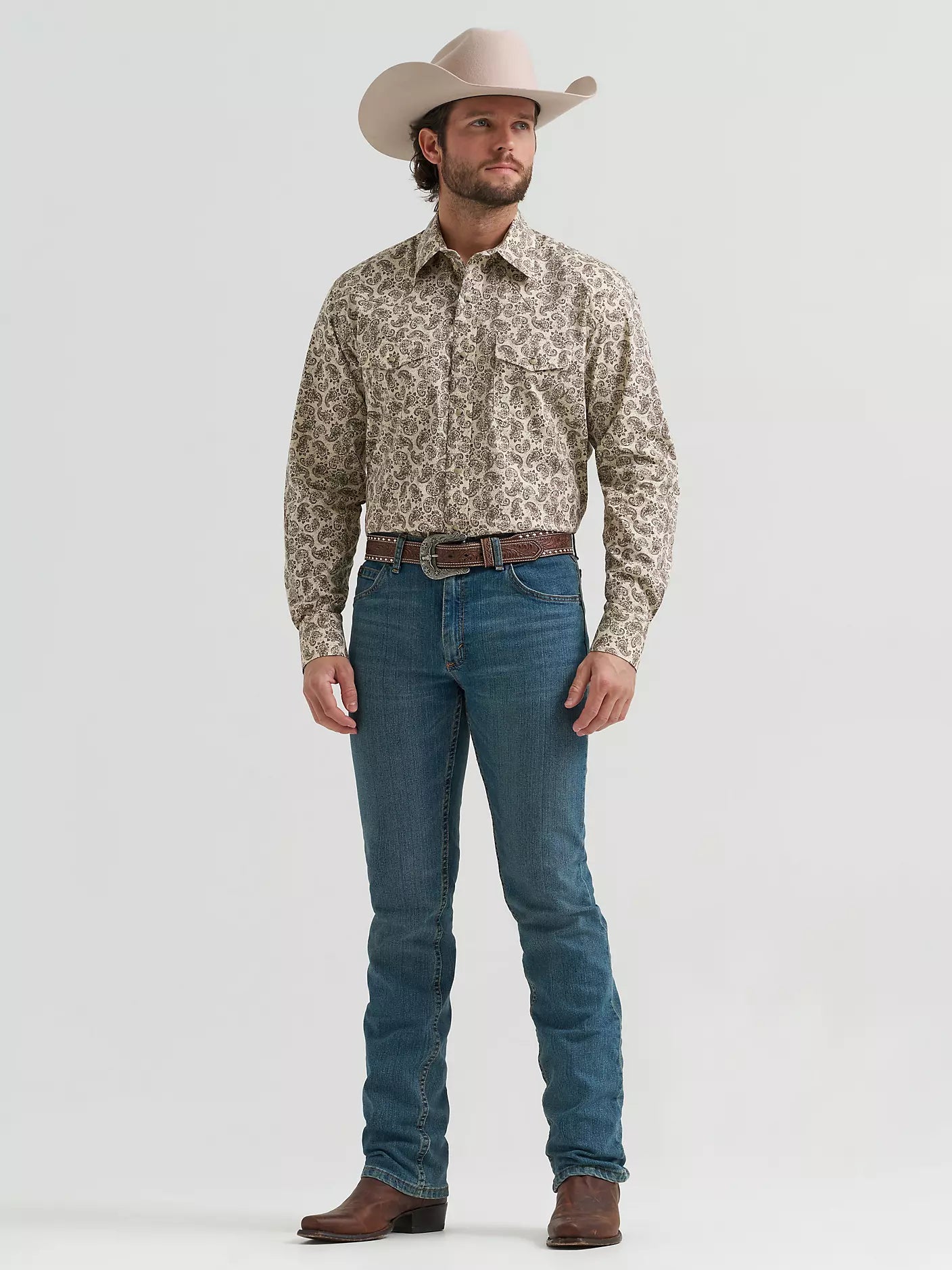 Men's Wrangler 20X Competition Advanced Comfort Long Sleeve Two Pocket Western Snap Shirt-Saddle Paisley