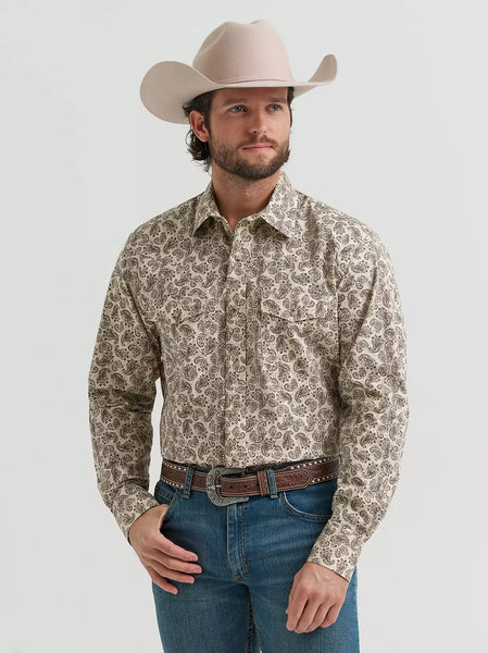 Men's Wrangler 20X Competition Advanced Comfort Long Sleeve Two Pocket Western Snap Shirt-Saddle Paisley