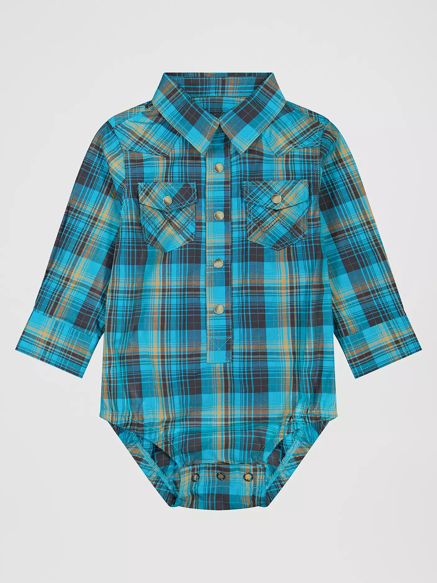 Wrangler Baby Boy's Long Sleeve Western Snap Bodysuit-Lagoon