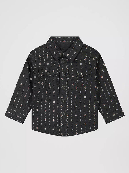 Boy's Infant/Toddler Wrangler Long Sleeve Print Western Snap Shirt-Black