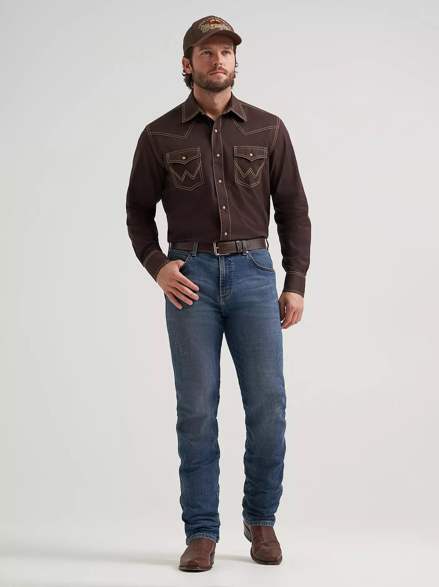 Men's Wrangler Retro® Premium Western Snap Solid Shirt-Bark