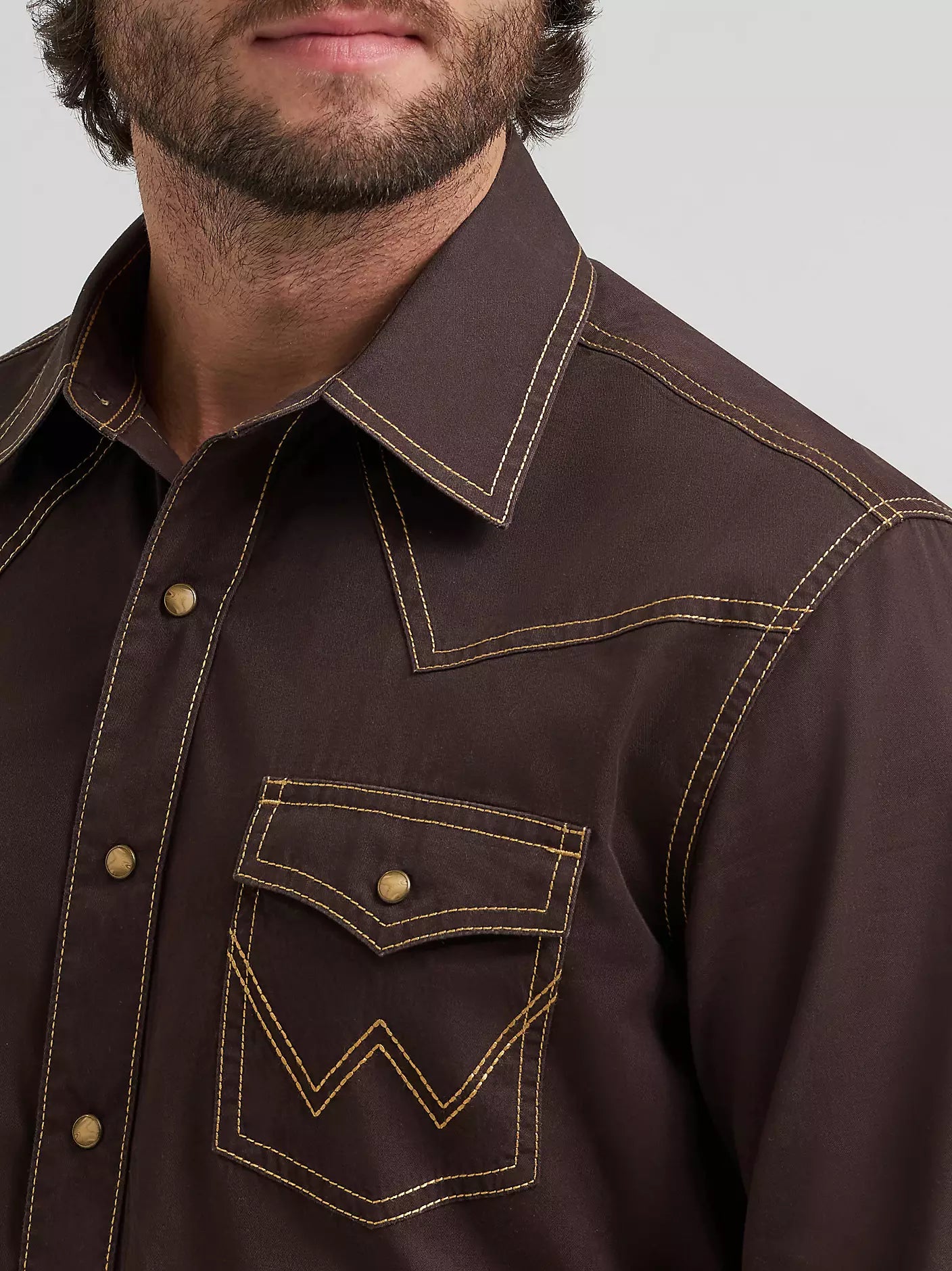Men's Wrangler Retro® Premium Western Snap Solid Shirt-Bark