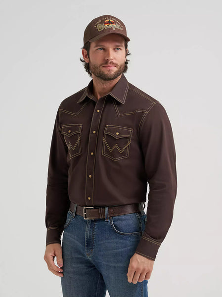 Men's Wrangler Retro® Premium Western Snap Solid Shirt-Bark