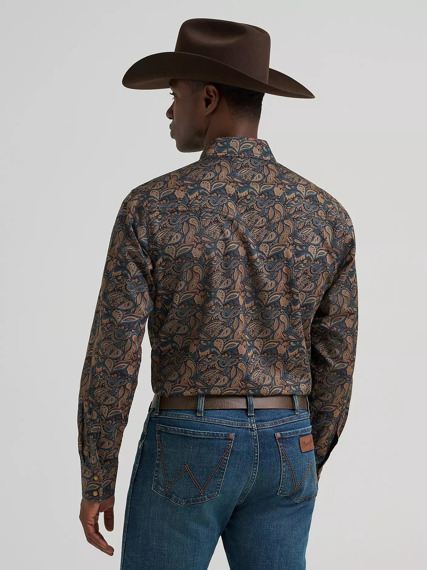 Men's Wrangler Retro Premium Long Sleeve Western Snap Printed Shirt-Royal Scroll