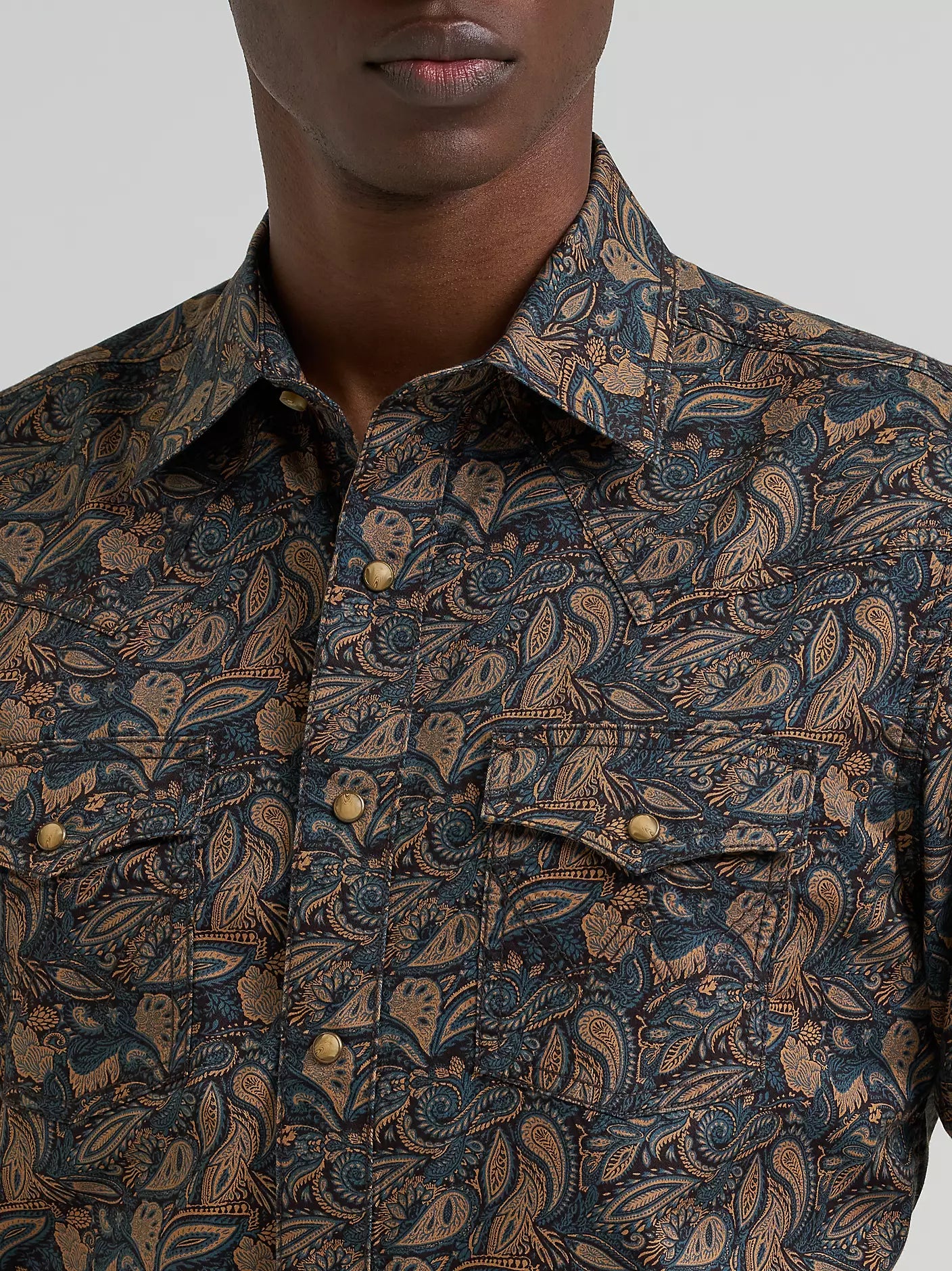 Men's Wrangler Retro Premium Long Sleeve Western Snap Printed Shirt-Royal Scroll