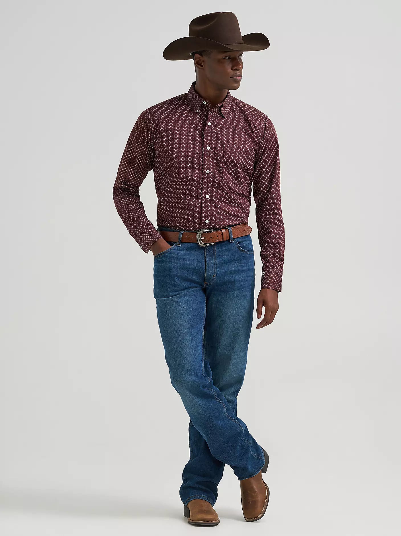 Men's Wrangler Cody Johnson One Pocket Button Down Shirt-Wine