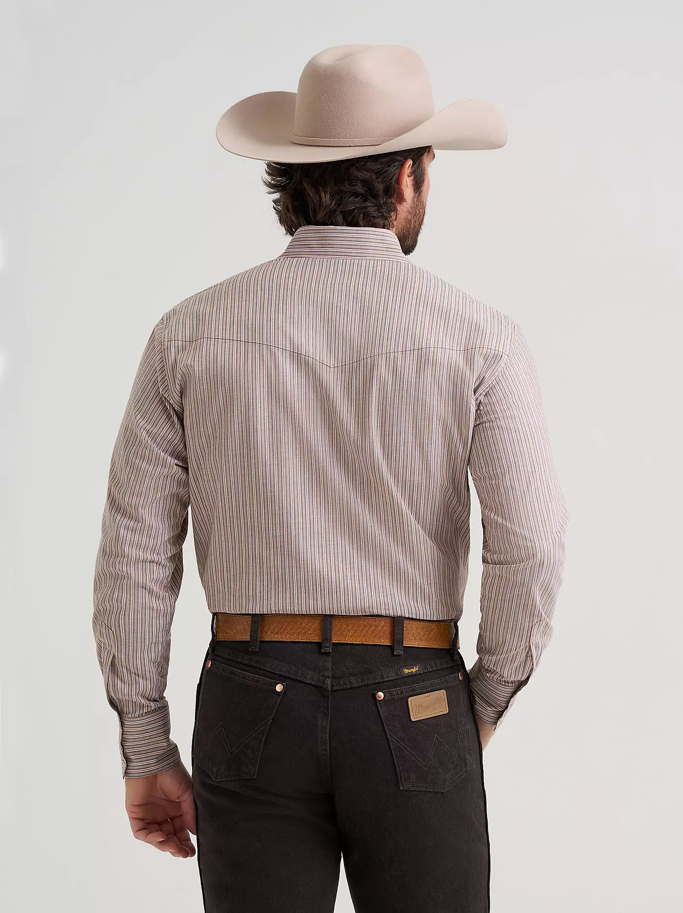 Men's Wrangler Wrinkle Resist Long Sleeve Western Snap Plaid Shirt-Brown