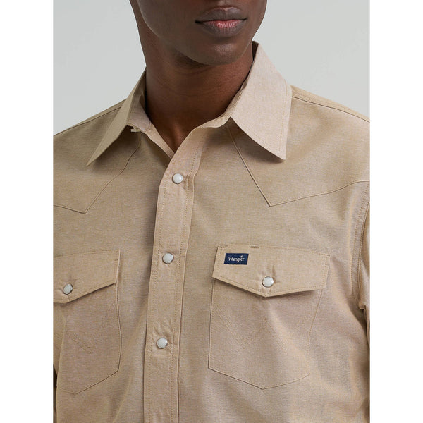Men's Wrangler Cowboy Cut®  Long Sleeve Western Snap Chambray Work Shirt-Khaki
