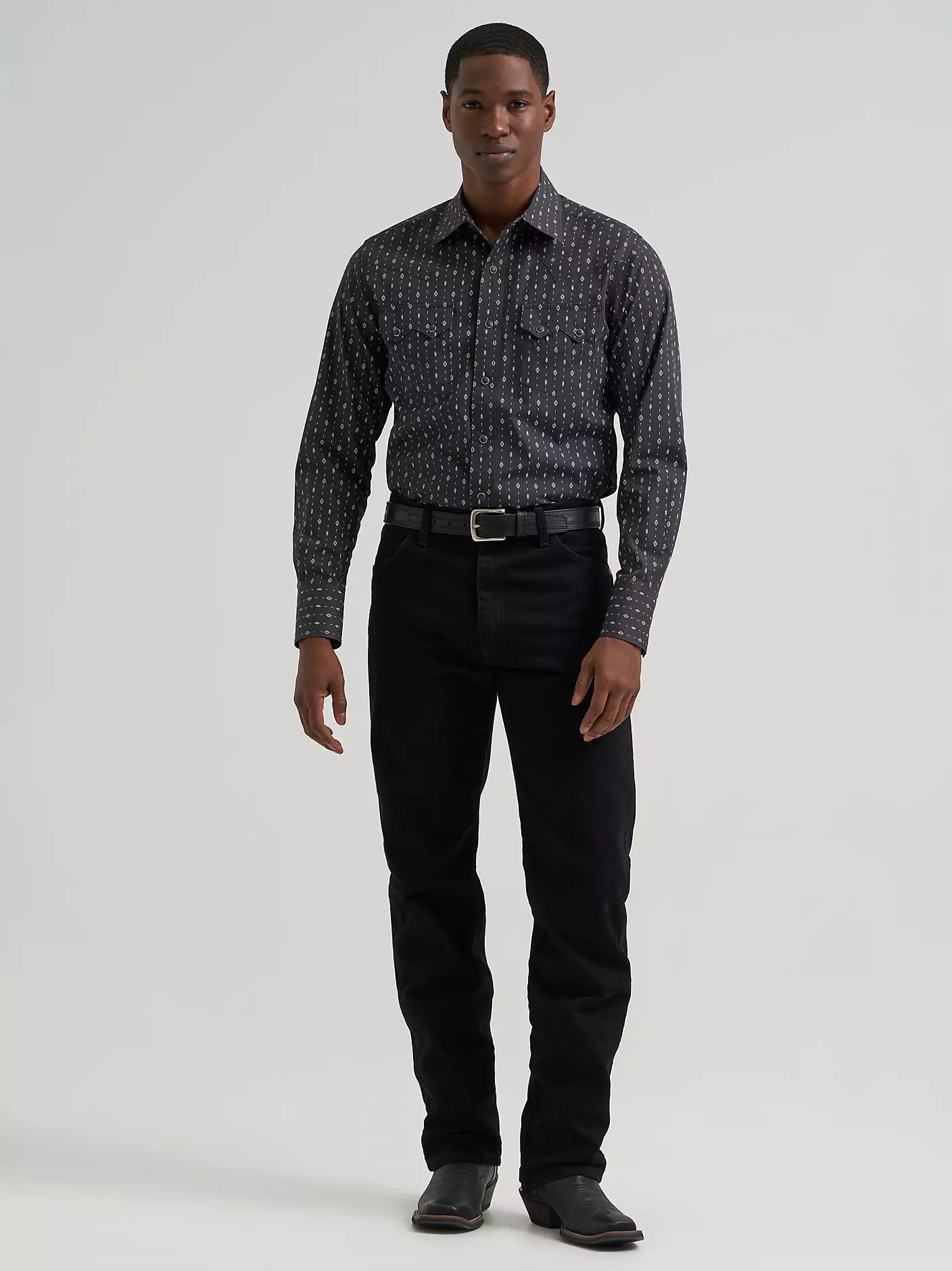 Men's Wrangler Retro® Long Sleeve Sawtooth Snap Pocket Western Shirt-Obsidian Chain