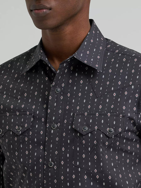 Men's Wrangler Retro® Long Sleeve Sawtooth Snap Pocket Western Shirt-Obsidian Chain