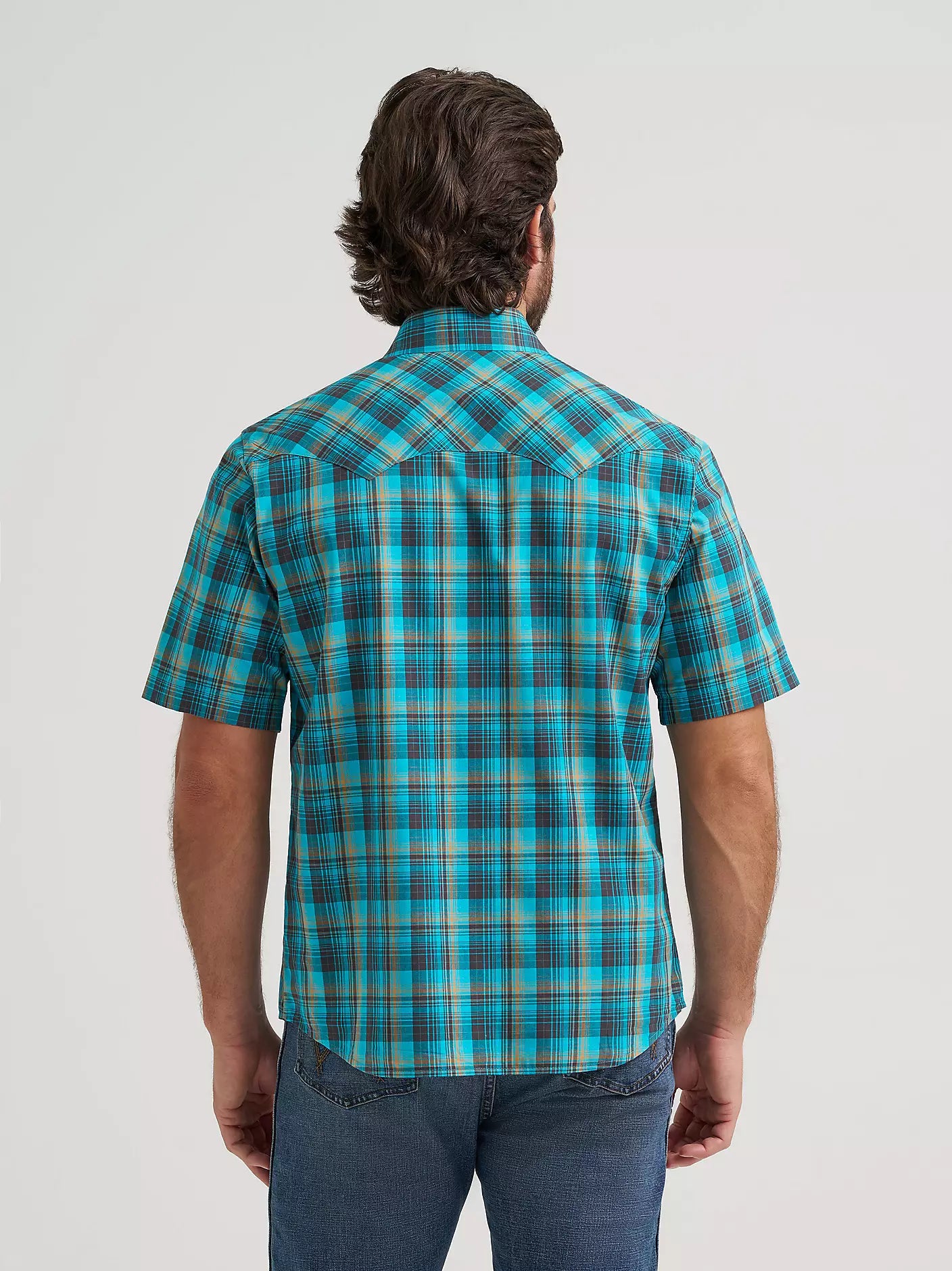 Men's Wrangler Retro Short Sleeve Sawtooth Pocket Western Snap Shirt-Lagoon
