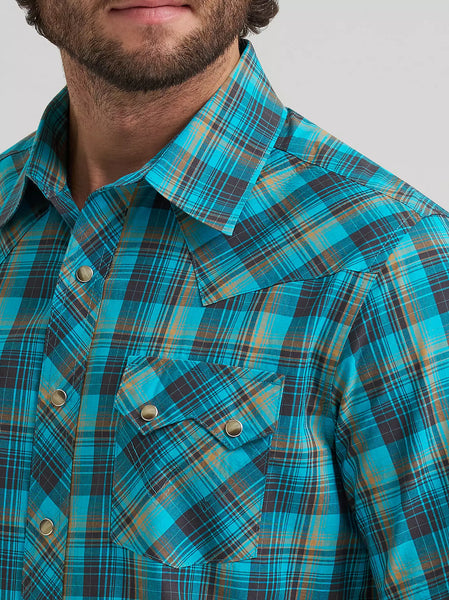 Men's Wrangler Retro Short Sleeve Sawtooth Pocket Western Snap Shirt-Lagoon