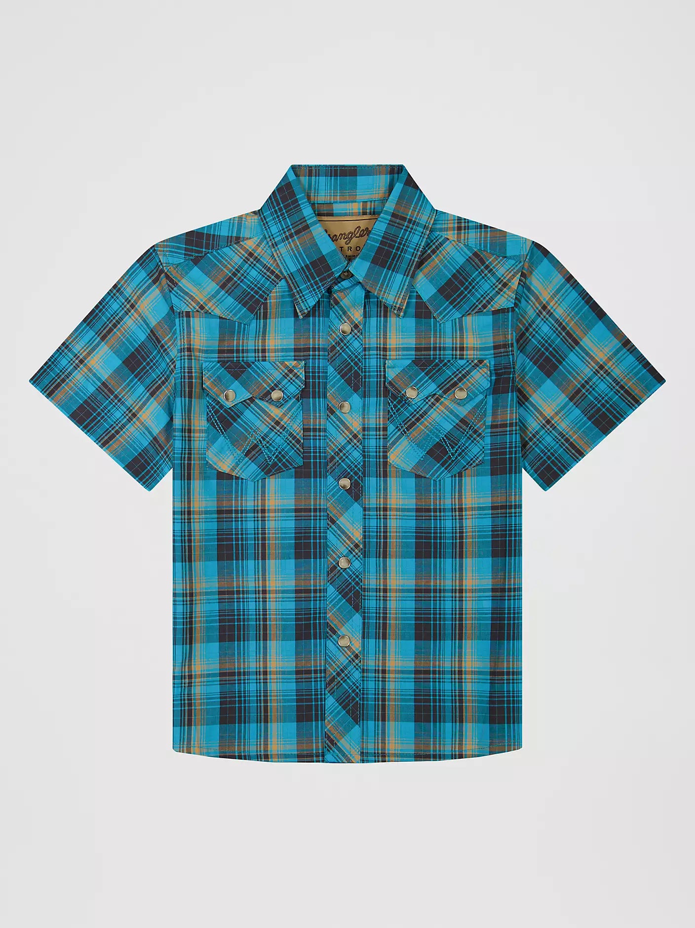 Boy's Wrangler Retro® Short Sleeve Western Snap Shirt-Lagoon