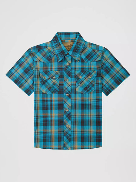 Boy's Wrangler Retro® Short Sleeve Western Snap Shirt-Lagoon
