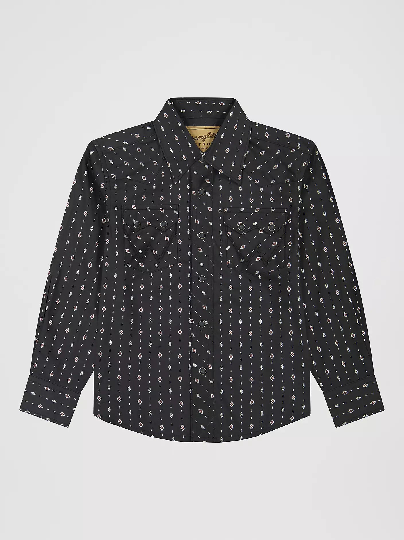 Wrangler Boy's Retro® Western Snap Plaid Shirt with Front Sawtooth Pockets-Obsidian Chain