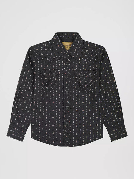 Wrangler Boy's Retro® Western Snap Plaid Shirt with Front Sawtooth Pockets-Obsidian Chain