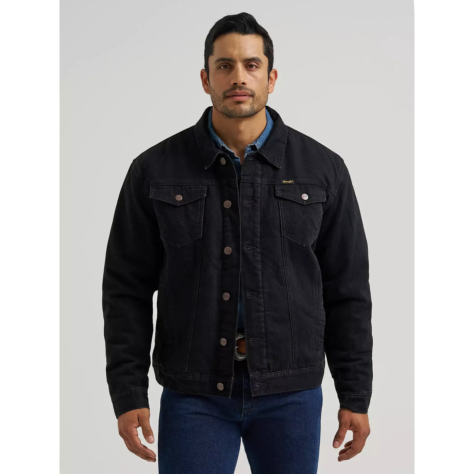 Mens Wrangler Retro® Sherpa Lined Western Denim Jacket-Caviar