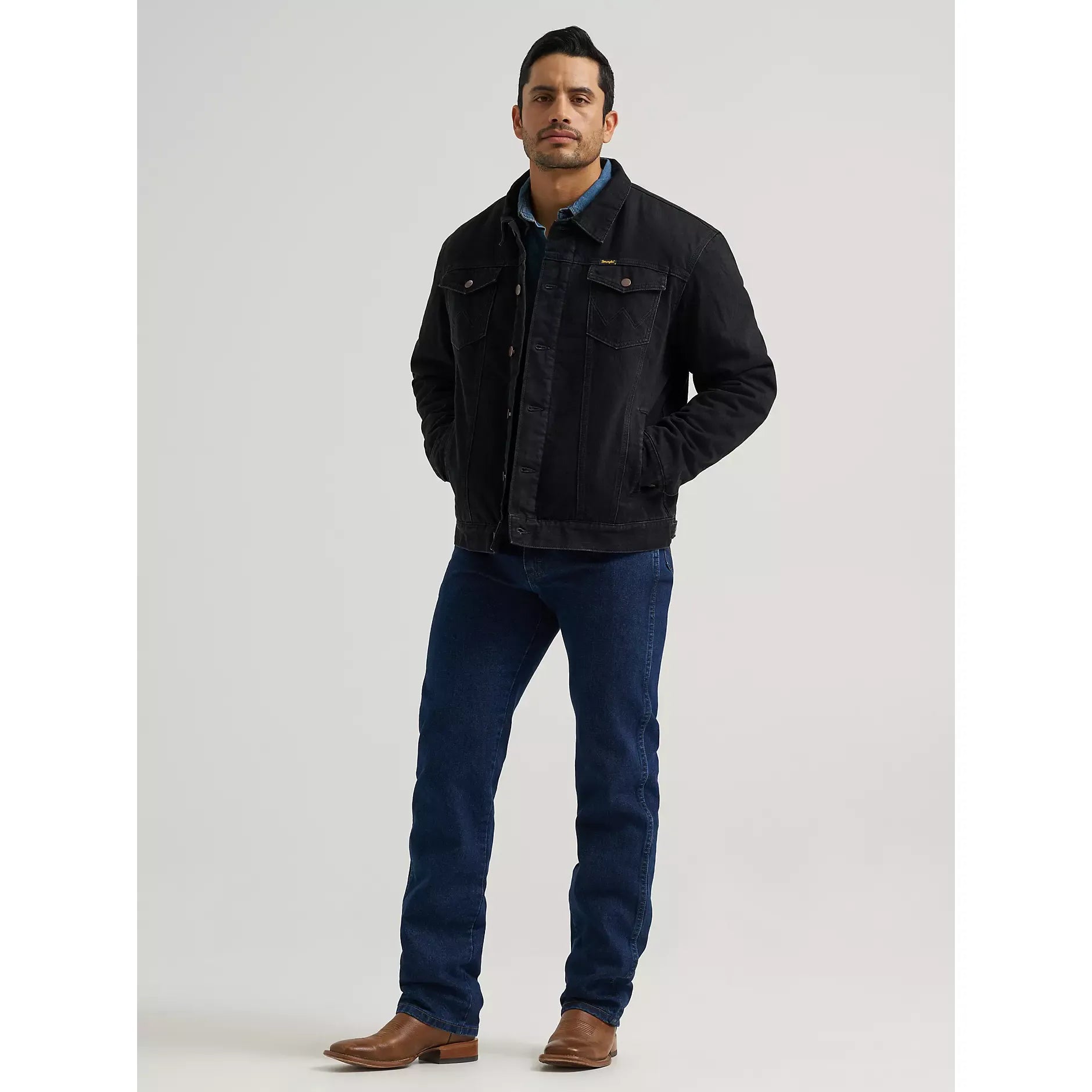 Mens Wrangler Retro® Sherpa Lined Western Denim Jacket-Caviar