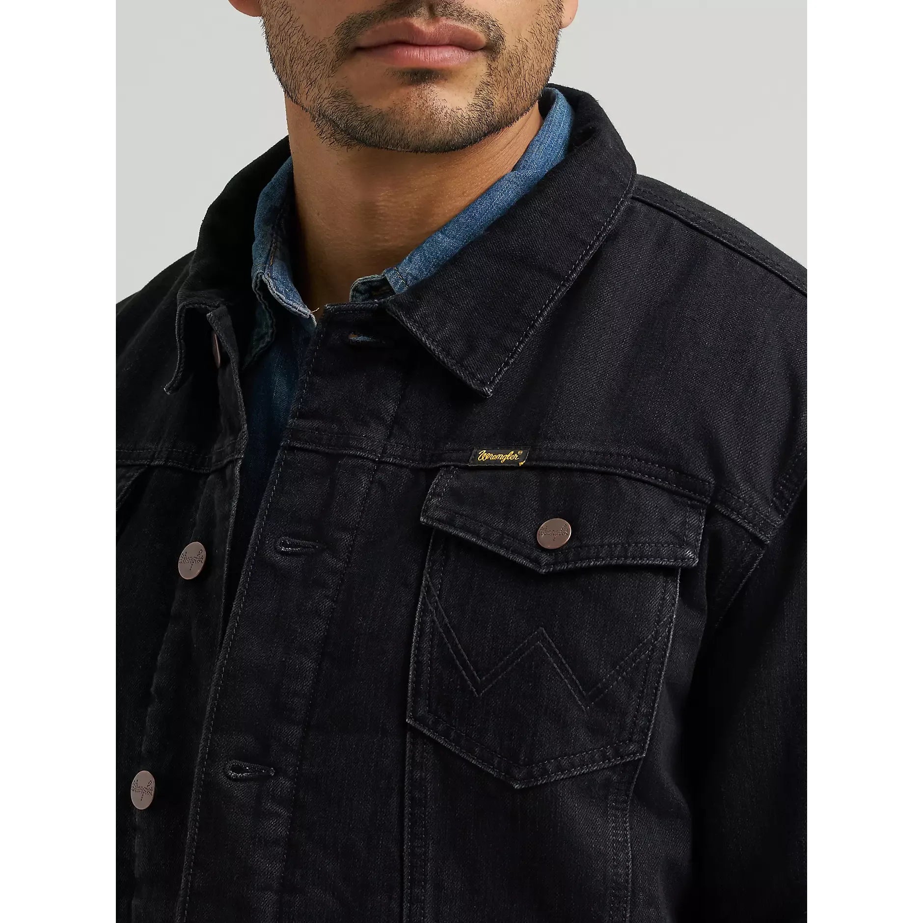 Mens Wrangler Retro® Sherpa Lined Western Denim Jacket-Caviar