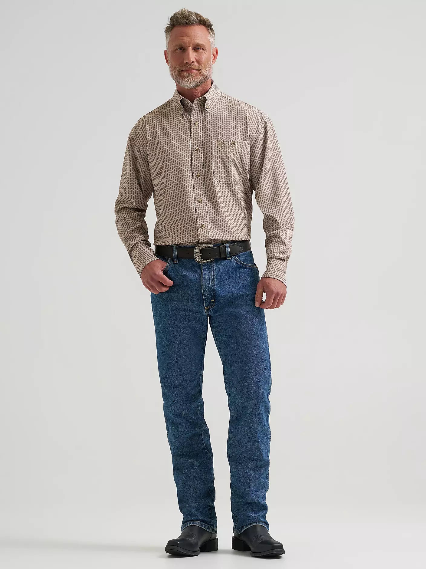 Men's Wrangler® George Strait™ Performance Button Down Shirt-Brown Arrows