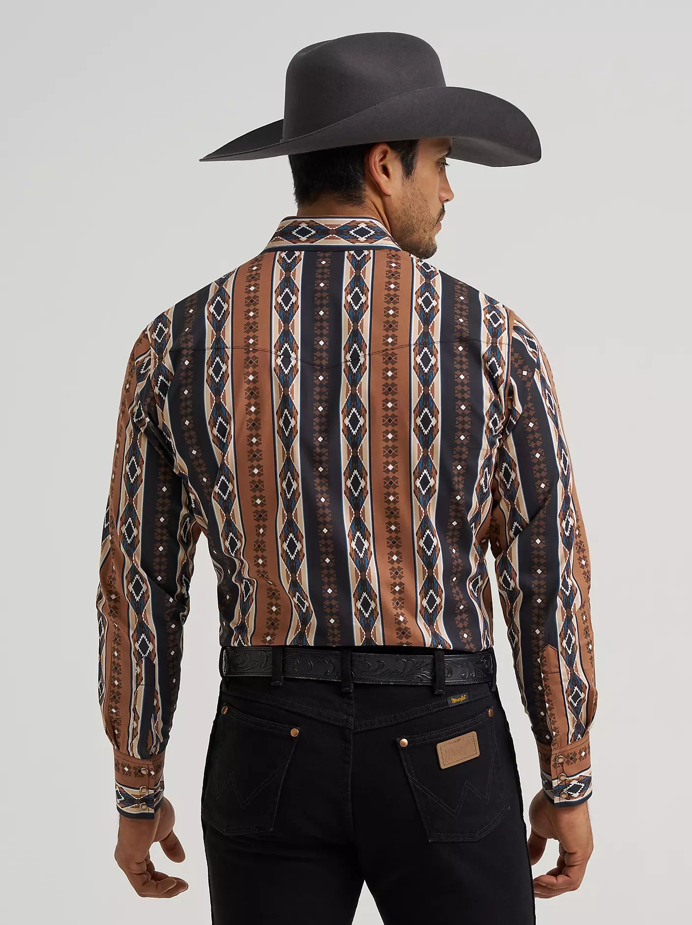 Men's Wrangler Checotah® Long Sleeve Western Snap Printed Shirt-Mocha
