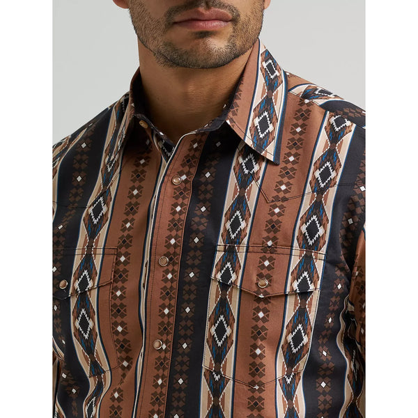Men's Wrangler Checotah® Long Sleeve Western Snap Printed Shirt-Mocha